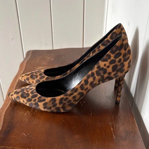 Saint Laurent Leopard-Print Pointed Pumps - Brown/Black - Picture 2 of 5